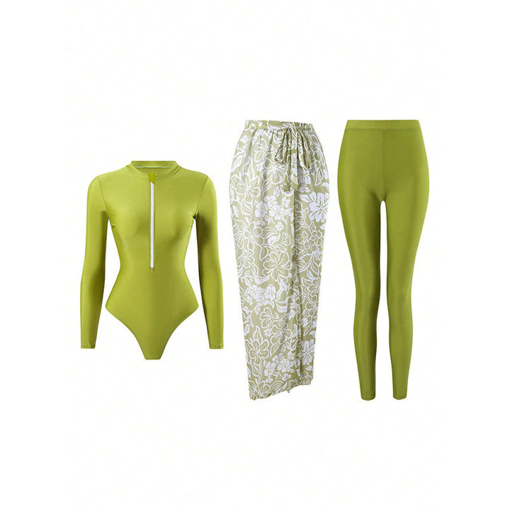 Women's Long Sleeve Swimwear with Fashionable Wrap Skirt Mune Fashion