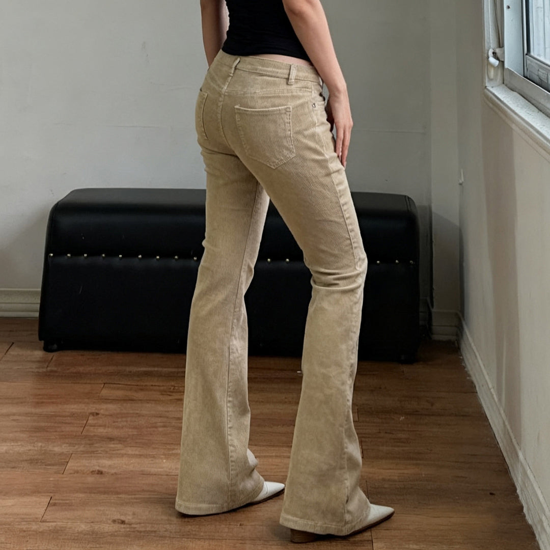 Women Nan Corduroy Flared Pants with High Waist, Shaping Seams and Wide Bootcut Mune Fashion