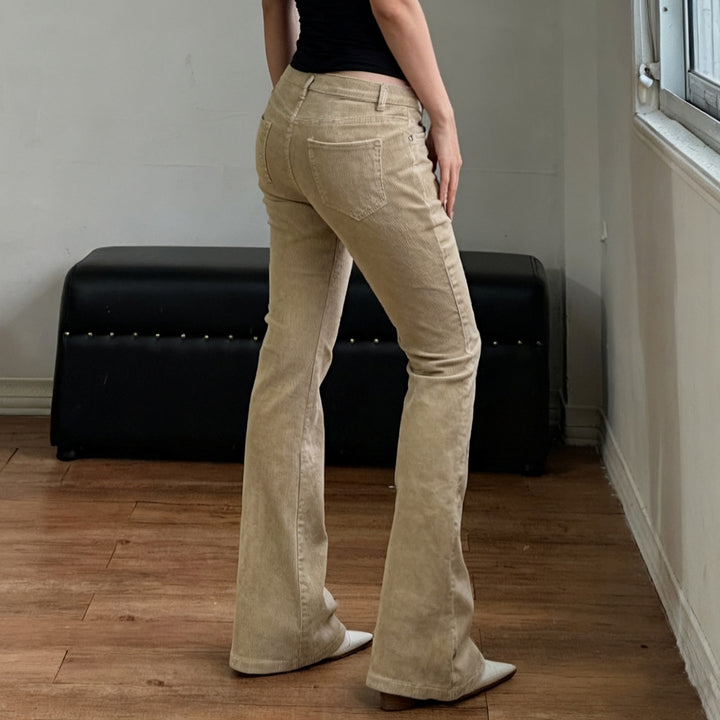 Women Nan Corduroy Flared Pants with High Waist, Shaping Seams and Wide Bootcut Mune Fashion