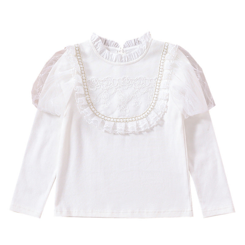 Girl T-shirt with elegant tulle sleeves and ruffle details Mune Fashion