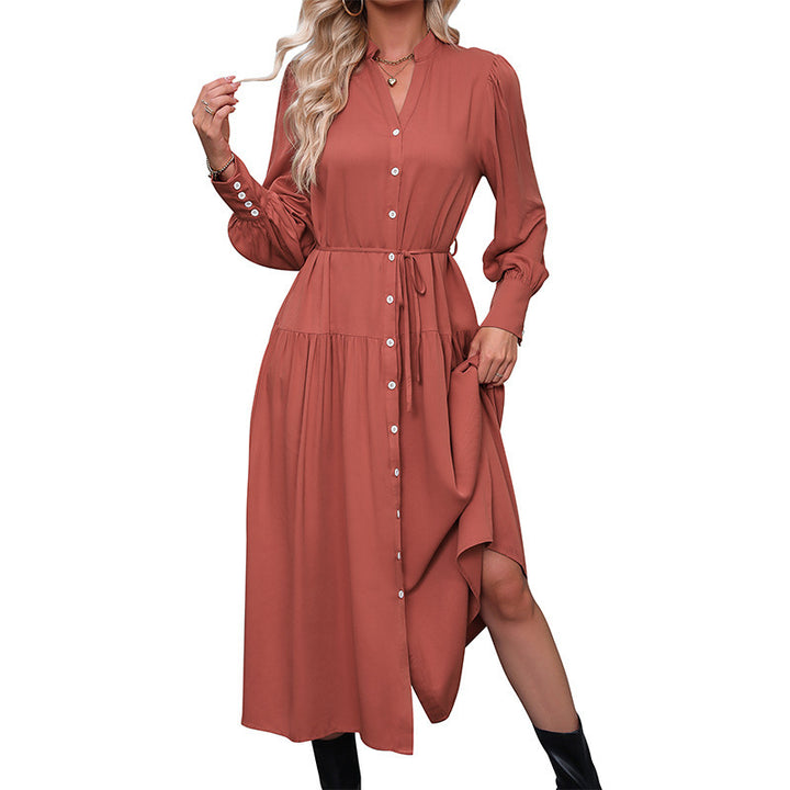 Women Elegant Maxi Dress with Button Placket and Slit Mune Fashion