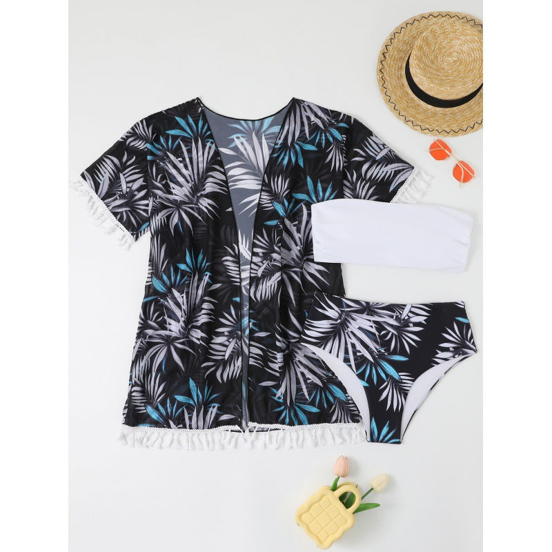 Women's Beachwear Set with Floral Kimono and Matching Bikini Mune Fashion