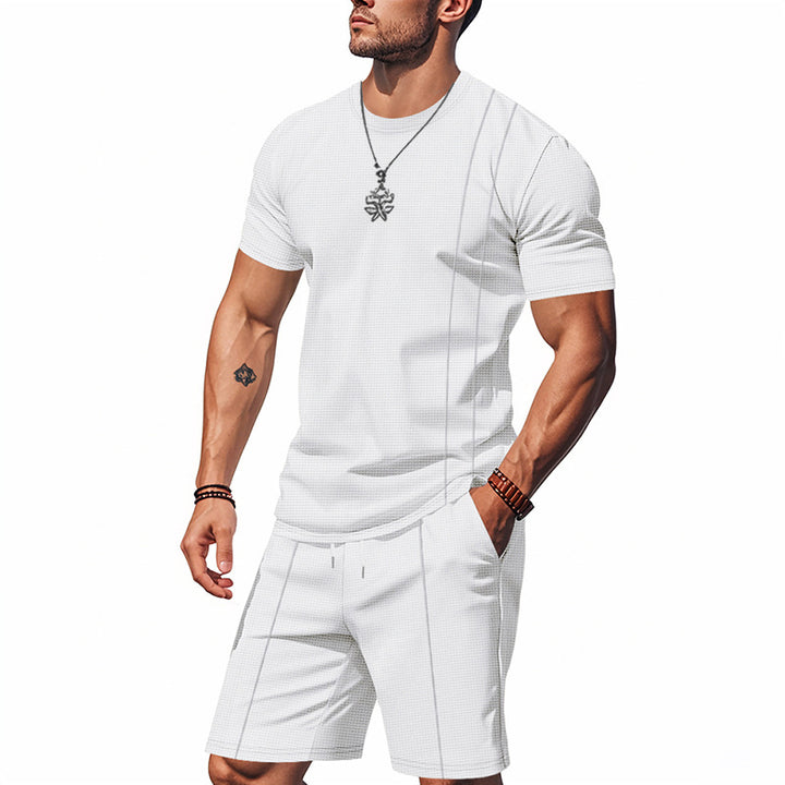Men's urban waffle jersey ensemble with contrasting decorative seams and loose Bermuda fit Mune Fashion