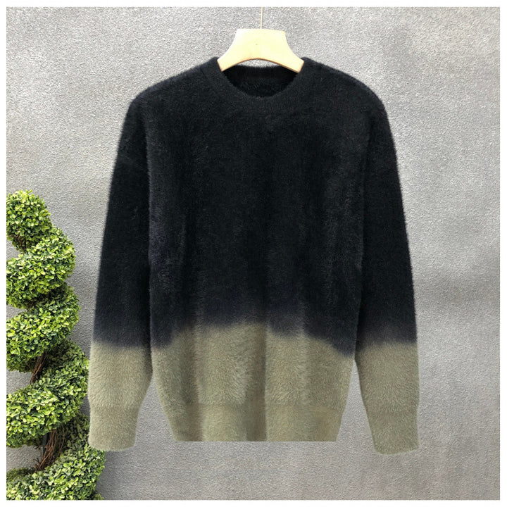 Men's Fluffy Gradient Pullover made of Mohair Mix with Round Neck and Straight Cut Mune Fashion