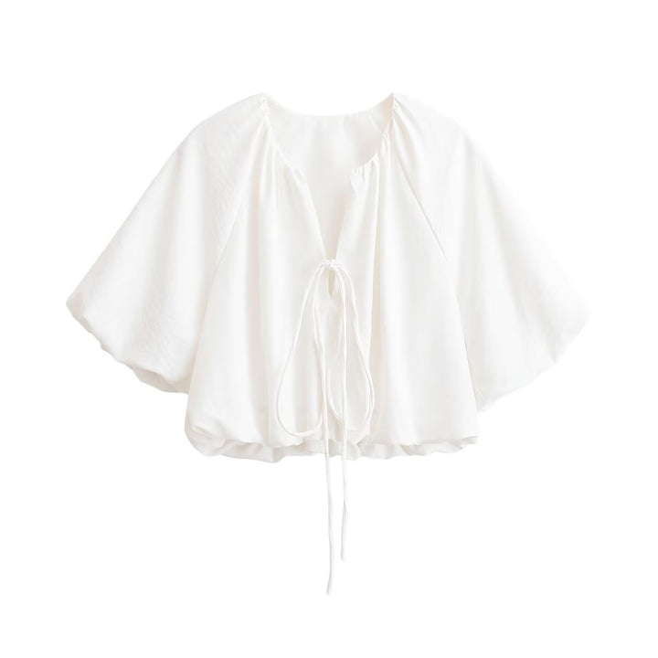 Women Oversized Cape Blouse with Drawstring, Gathered Hem and Voluminous Batwing Sleeves Mune Fashion