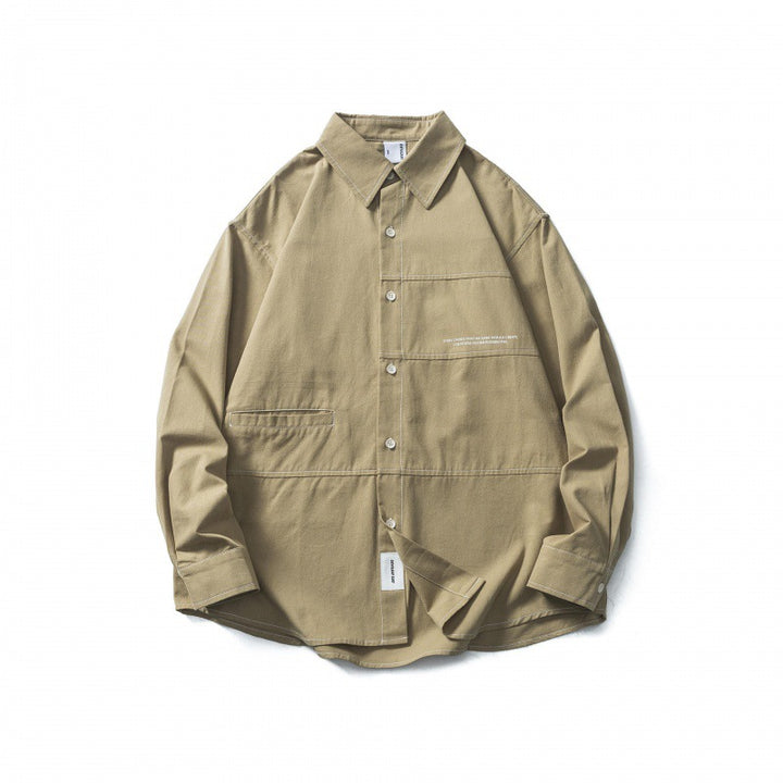 Men's Oversize Canvas Shirt Jacket with Cap Seams and Patch Pockets Mune Fashion