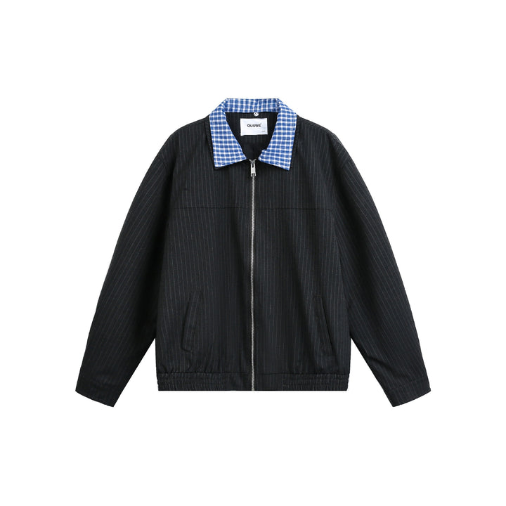 Men's boxy blouson jacket made of pinstripe fabric with contrasting shirt collar Mune Fashion