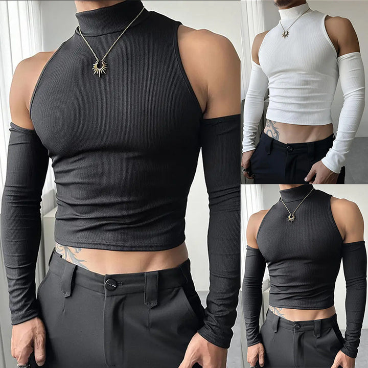 Women's fitted fine knit top with stand-up collar, shoulder cutouts, and long sleeves Mune Fashion