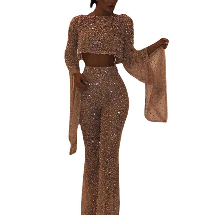 Women's Sparkling Two-Piece Set with Wide Leg and Long Sleeves Mune