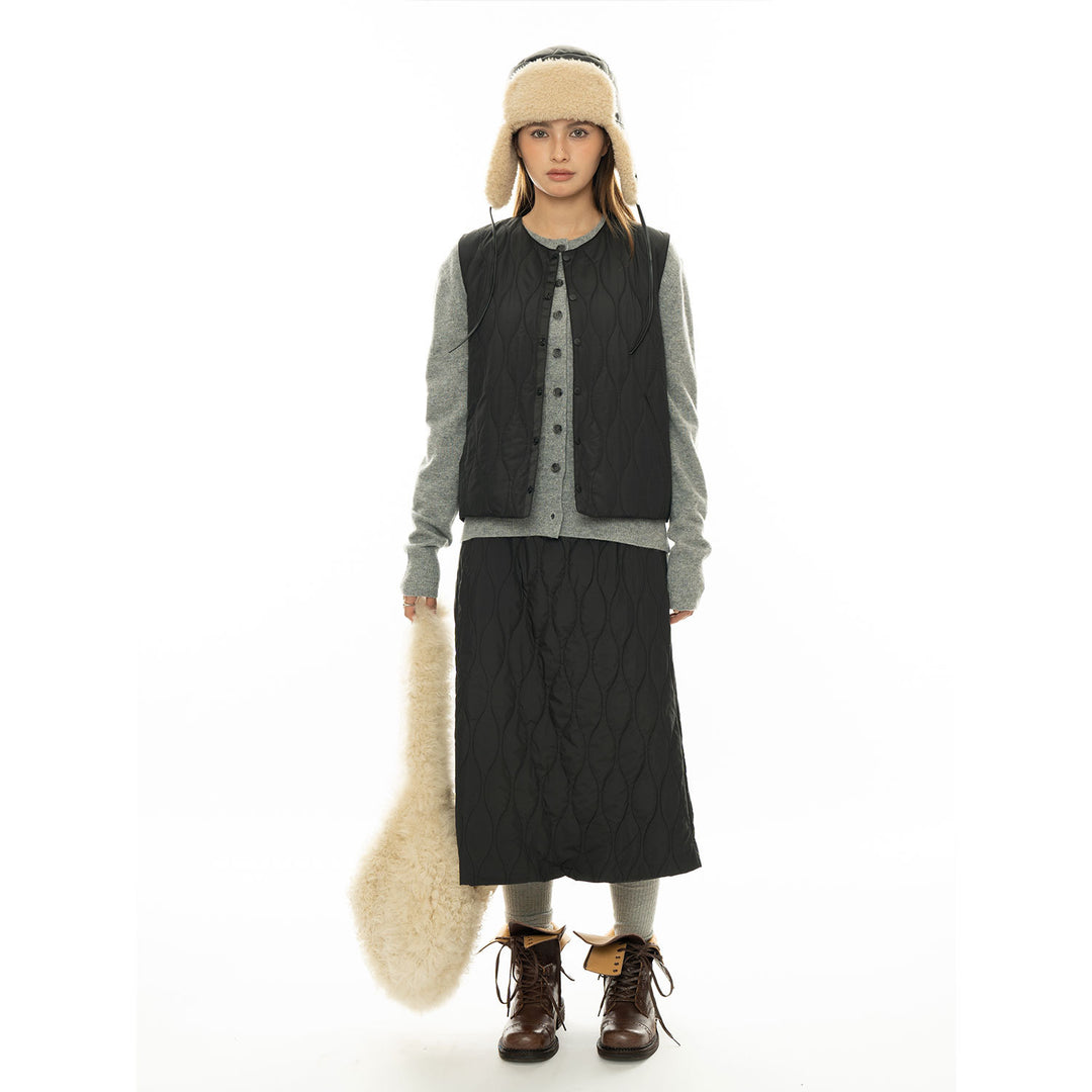 Women's Quilted Midi-Length A-Line Padded Skirt with Thermal Lining Mune Fashion