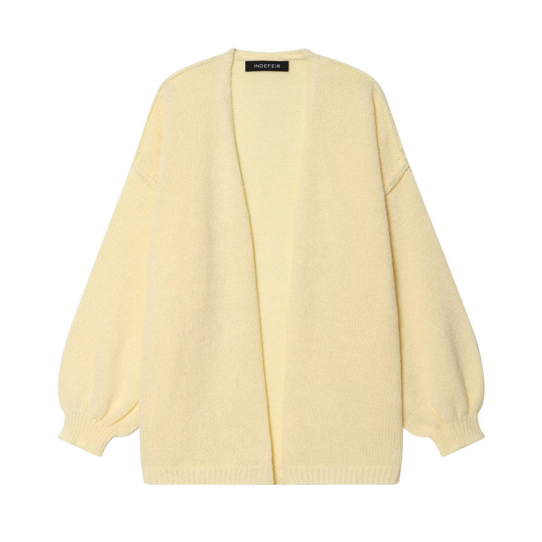 Ladies Oversized Knit Cardigan with Balloon Sleeves and Open Front Mune Fashion