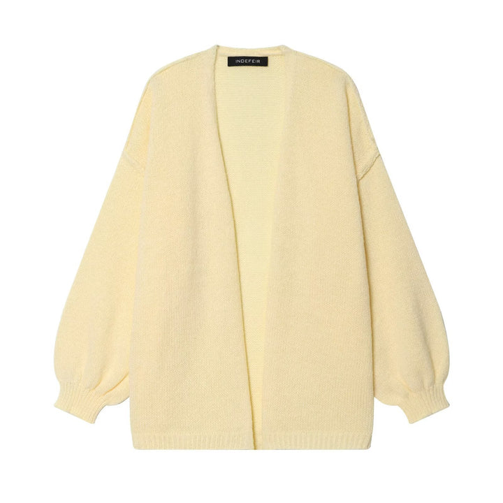 Ladies Oversized Knit Cardigan with Balloon Sleeves and Open Front Mune Fashion