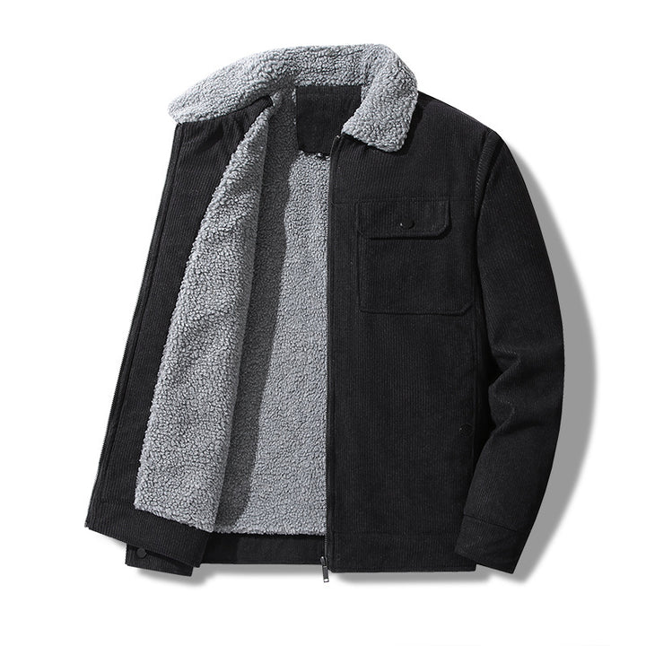 Men's cord work jacket with sherpa collar, concealed zipper, and multi-pocket chest pockets Mune Fashion