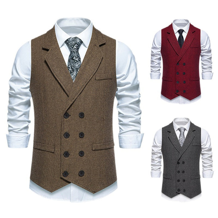 Men's double-breasted herringbone vest with lapel collar and flap pockets Mune Fashion