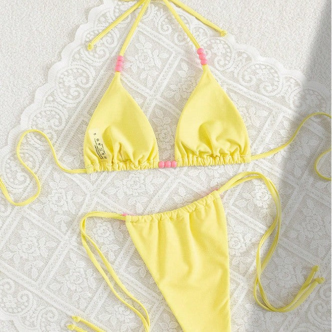 Women Triangle Bikini with Colorful Decorative Accents Mune Fashion