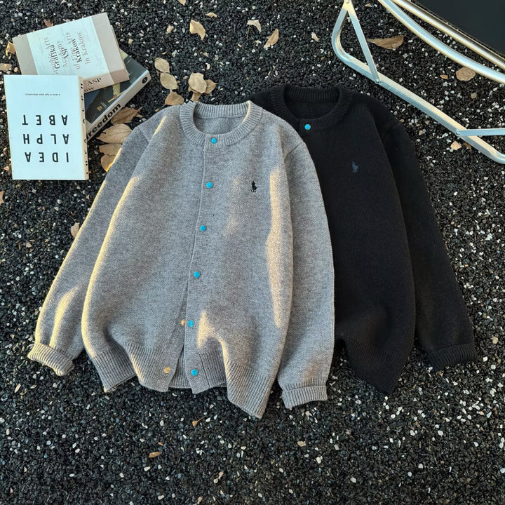 Unisex Oversized Cardigan with Snap Placket, Ribbed Hem and Mélange Look Mune Fashion