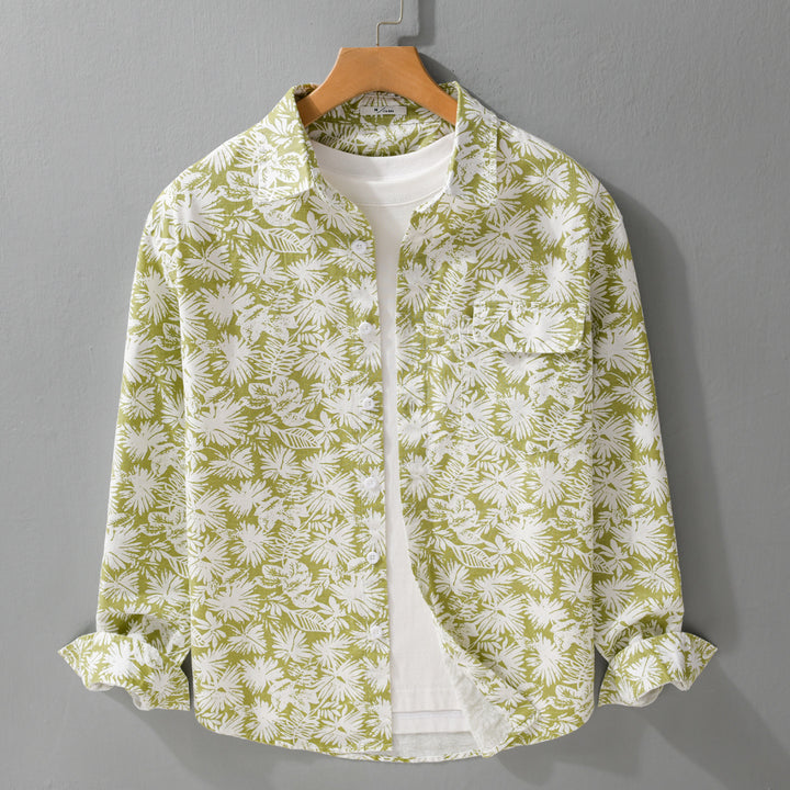 Women's Lightweight Floral Print Overshirt made of Linen-Cotton Blend with Kent Collar and Chest Pocket Mune Fashion