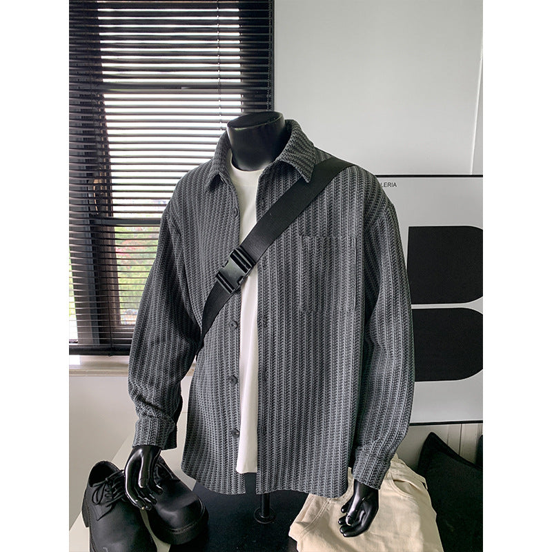 Men's Textured Overshirt-Jacket made of Knit with Kent Collar Mune Fashion