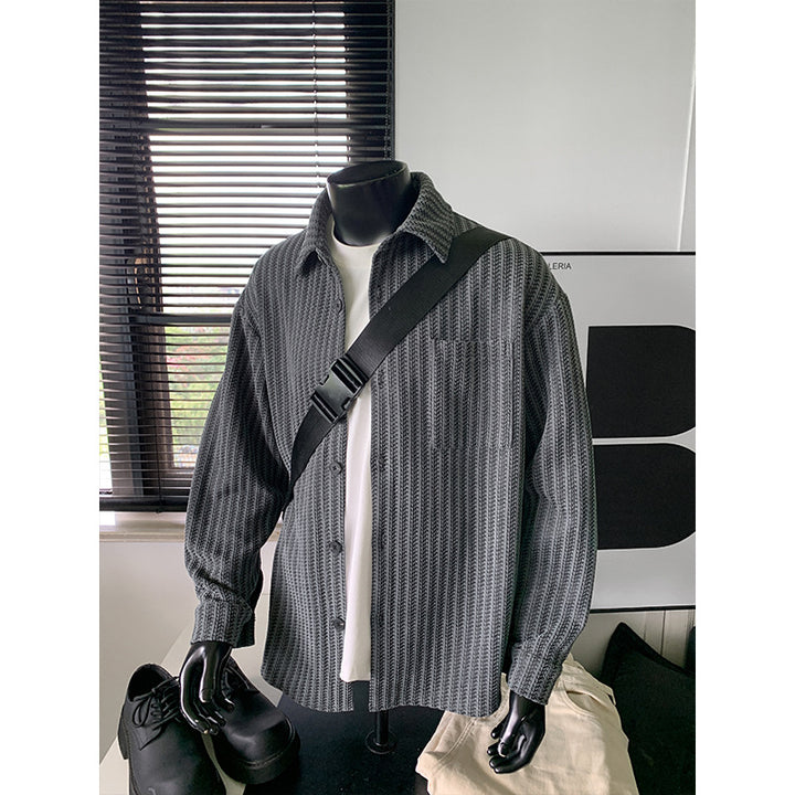 Men's Textured Overshirt-Jacket made of Knit with Kent Collar Mune Fashion