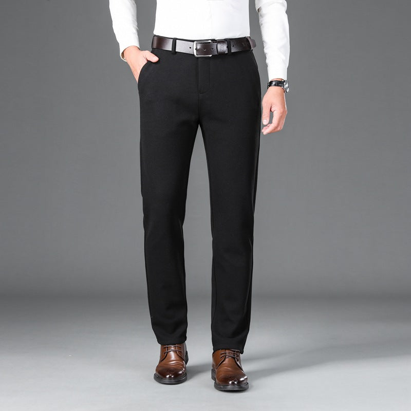 Men's Elegant Stretch Wool Look Trousers with Straight Cut and Elastic Waistband Mune Fashion