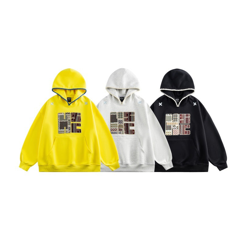 Unisex Wide Cut Hoodie with Patchwork Application and Kangaroo Pocket Mune Fashion