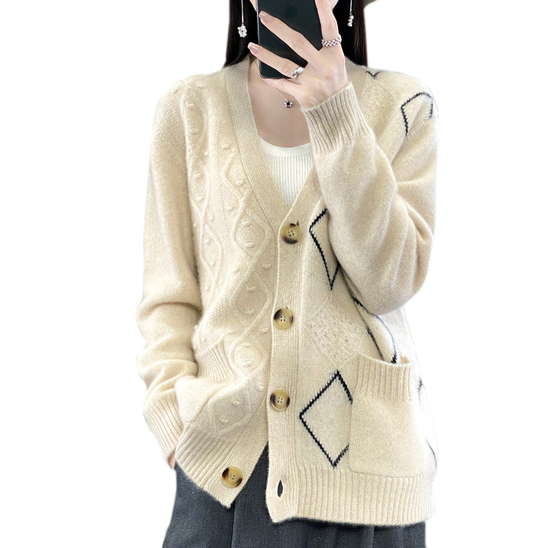 Ladies Cozy Oversized Cardigan with Openwork and Diamond Detail Mune Fashion