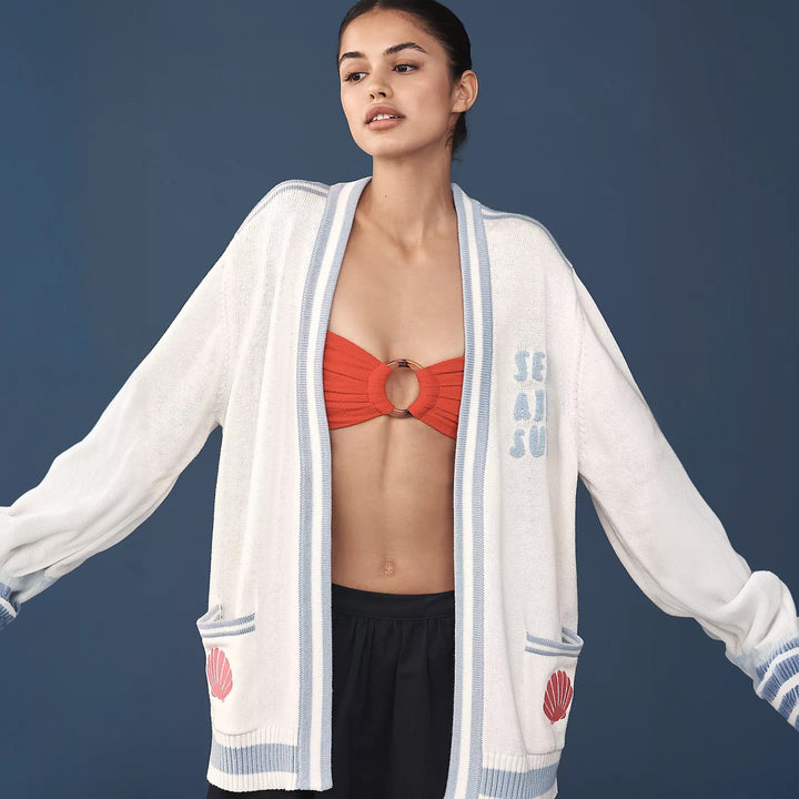 Women's Oversize Knit Cardigan with Maritime Embellishments Mune Fashion