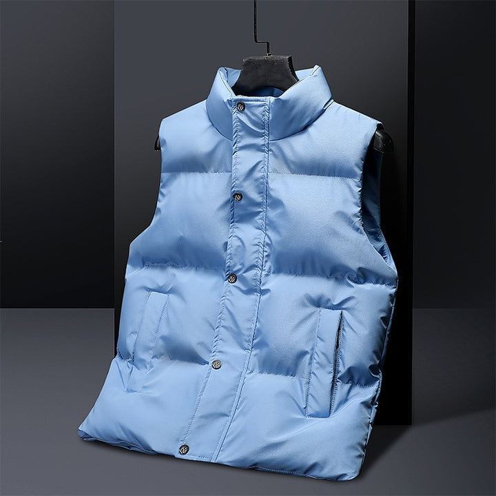 Men's Padded Quilted Vest with Stand Collar and Concealed Snap Placket Mune Fashion
