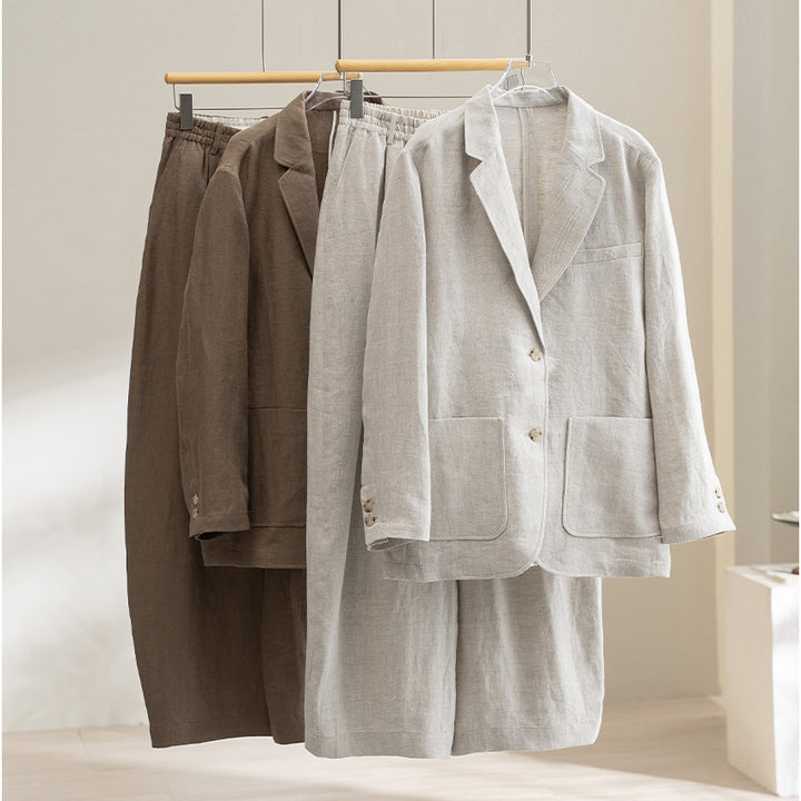 Women's Linen Blend Palazzo Pants with High Waist, Elastic Insert and Side Pockets Mune Fashion