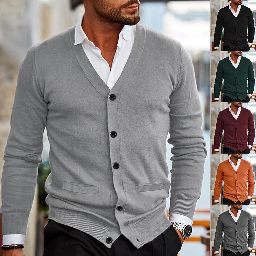 Men's fine knit V-neck cardigan with button placket and side pockets Mune Fashion
