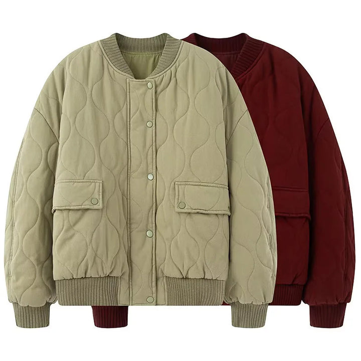 Ladies nan quilted bomber jacket with round neck, padded quilting and flap pockets Mune Fashion