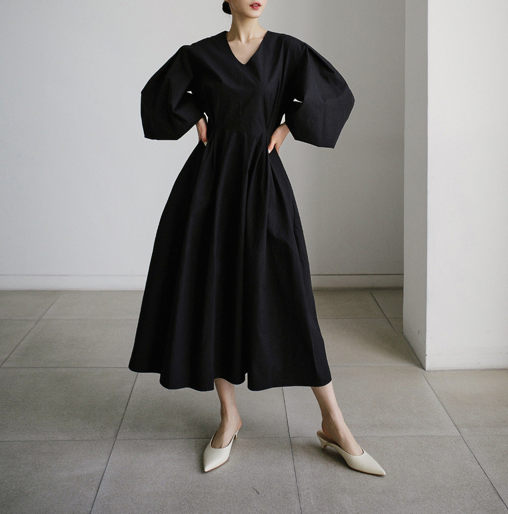 Women's maxi dress with wide balloon sleeves and side pockets Mune Fashion