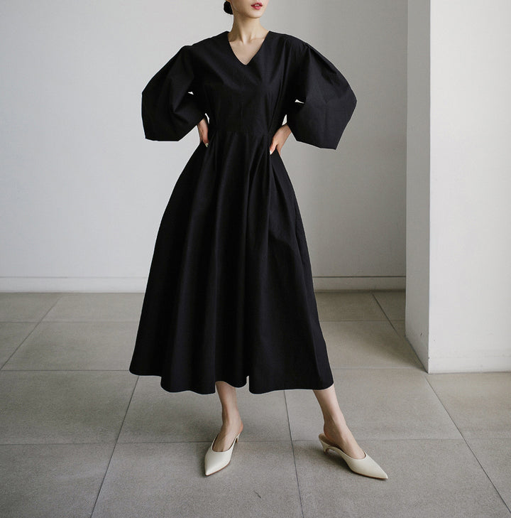 Women's maxi dress with wide balloon sleeves and side pockets Mune Fashion