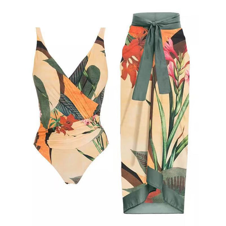 Women's One-Piece Swimsuit with Refined Wrap Design and Floral Print Mune Fashion