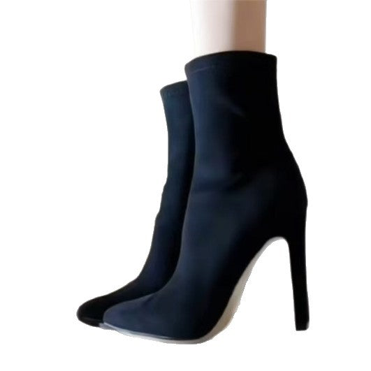 Women's sock ankle boot made of stretch suede with pointed toe and sculptural block heel Mune Fashion