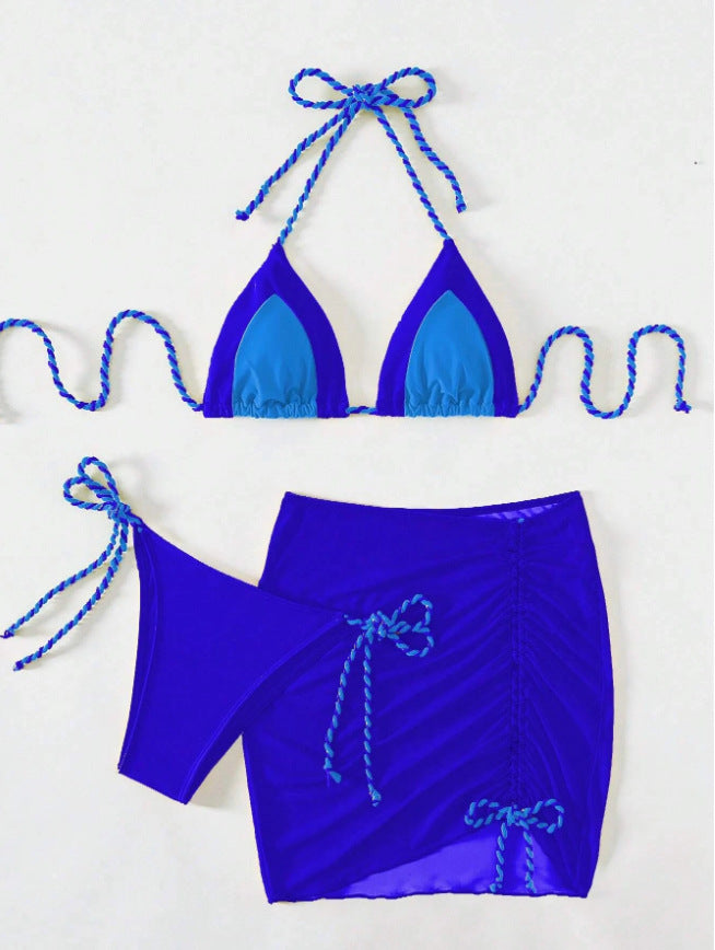 Women Triangle Bikini Set with Gatherings and Ties Mune Fashion