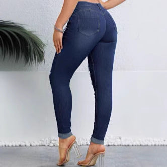 Women's High-Waist Skinny Jeans with Graduated Destroyed Look and Sculpting Fit Mune Fashion
