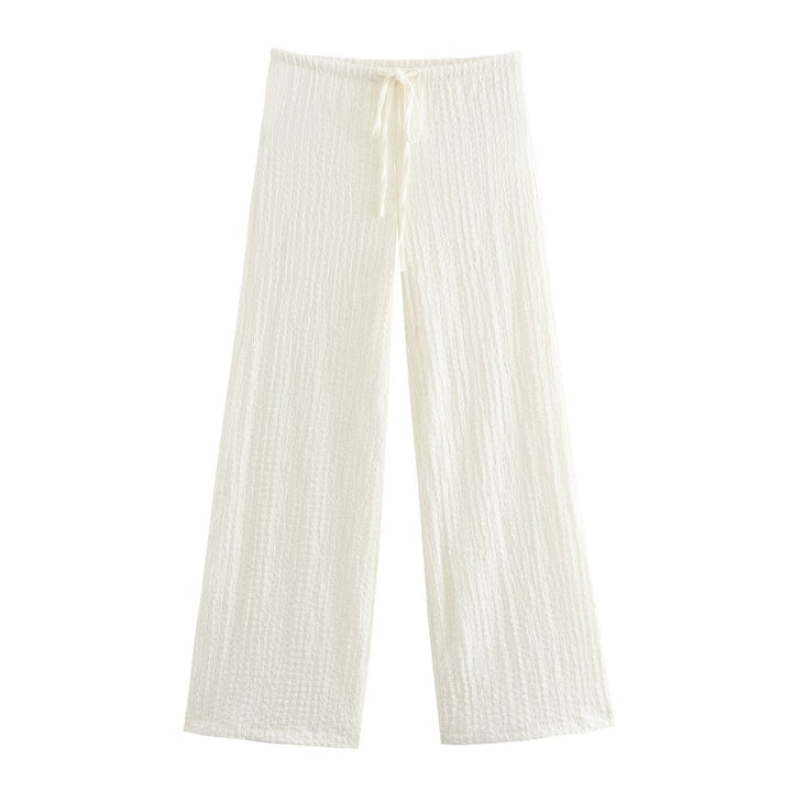 Women's lightweight crinkle lounge pants with wide leg and drawstring Mune Fashion