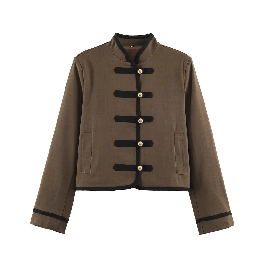 Women's jacket inspired by Chinese design with stand-up collar and decorative cord buttons Mune Fashion