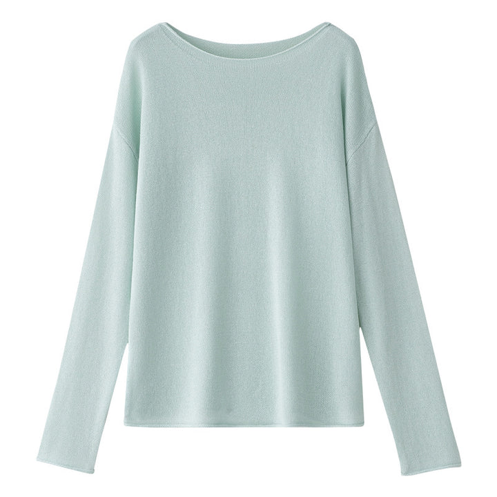 Women Loose Boatneck Fine Knit Shirt with Dropped Shoulders & Flattering Fall Mune Fashion