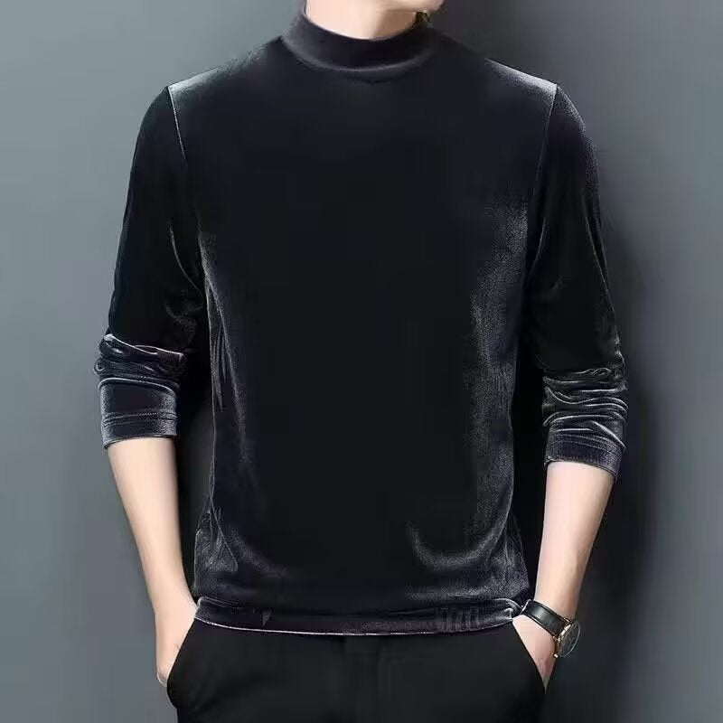Men's Fine Velvet Half-Roll Neck Sweater Slim-Fit Mune Fashion