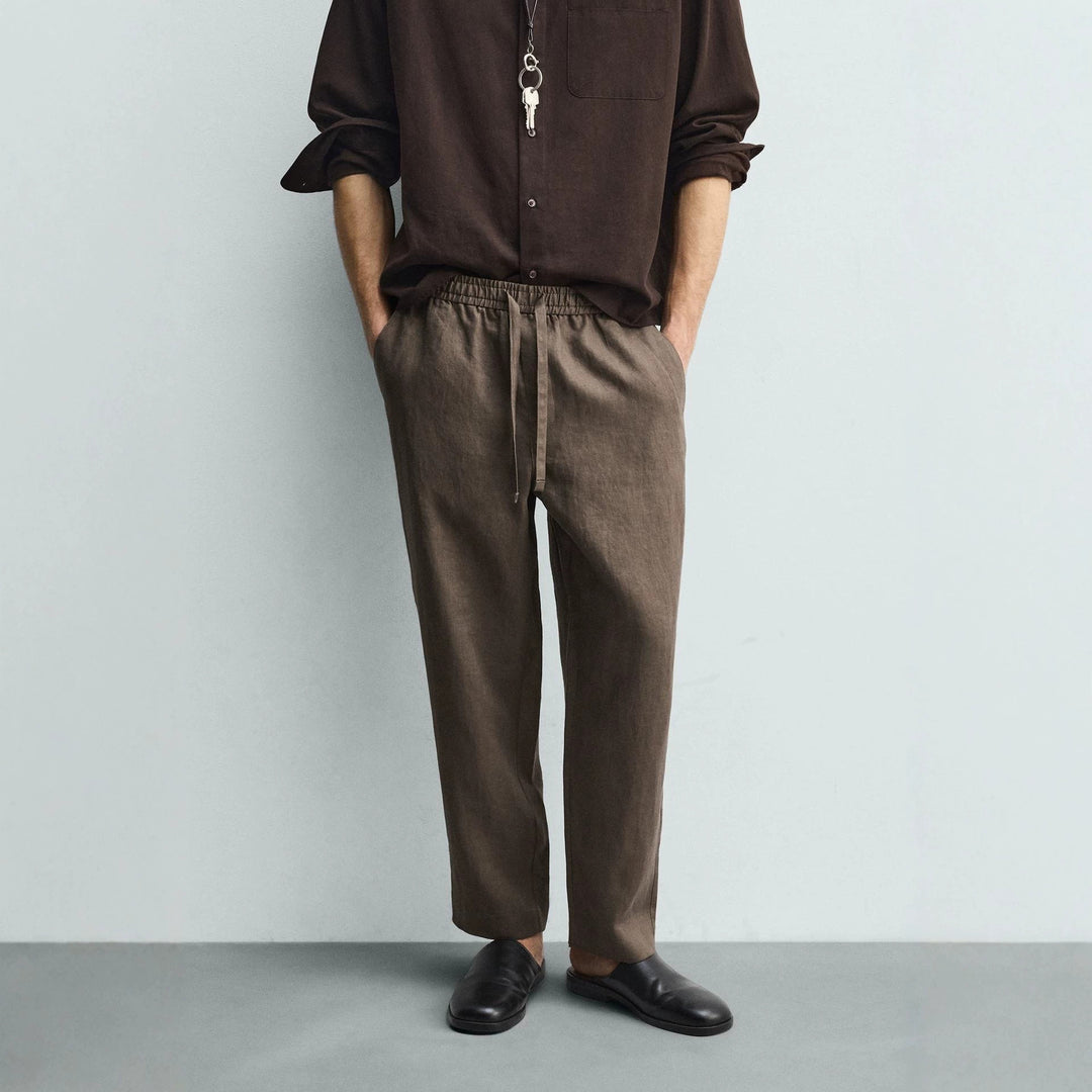 Men's linen pants with elastic waistband and drawstring Mune Fashion