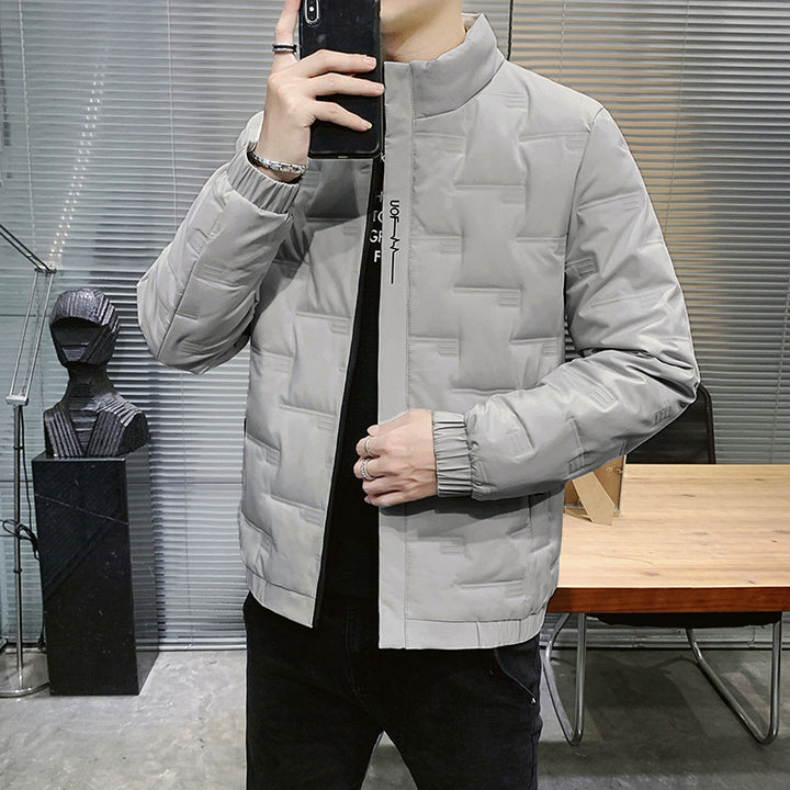 Men's Stand Collar Quilted Jacket with Geometric Quilting and Elastic Cuffs Mune Fashion