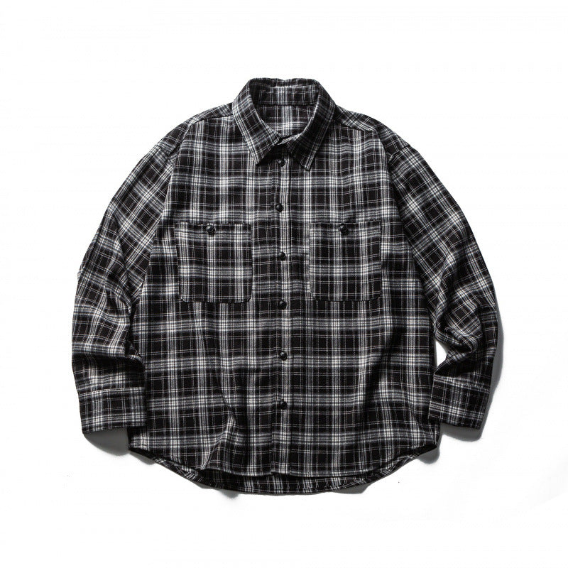 Men's Boxy Flannel Overshirt with Check Pattern, Full Button Placket and Curved Hem Mune Fashion
