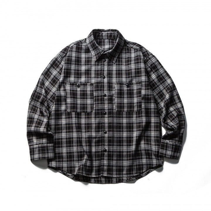 Men's Boxy Flannel Overshirt with Check Pattern, Full Button Placket and Curved Hem Mune Fashion