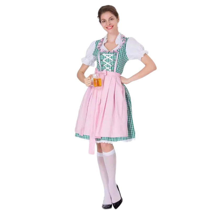 Ladies traditional Oktoberfest Dirndl with ruffled blouse, laced bodice and bow apron Mune Fashion