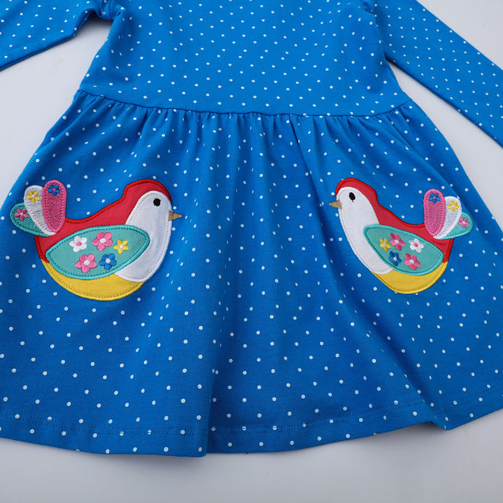 Girls cotton dress with playful bird appliqués Mune Fashion