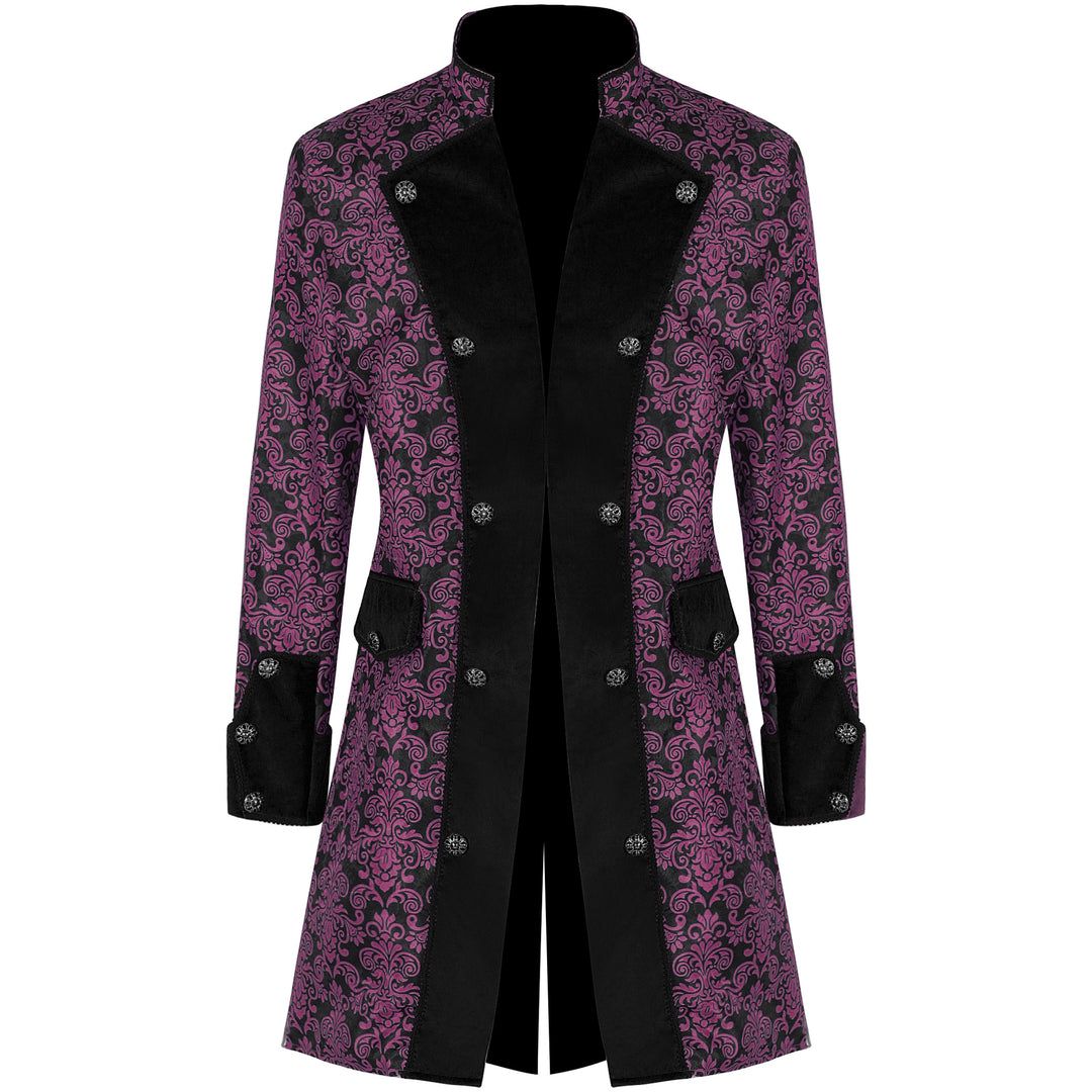 Men's fitted brocade coat with ornamental jacquard pattern and velvet trim Mune Fashion
