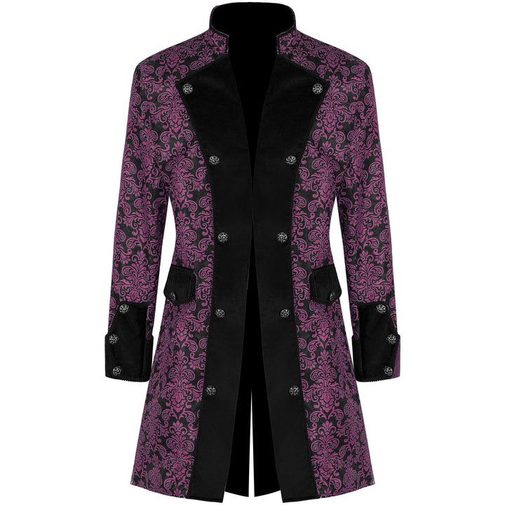 Men's fitted brocade coat with ornamental jacquard pattern and velvet trim Mune Fashion