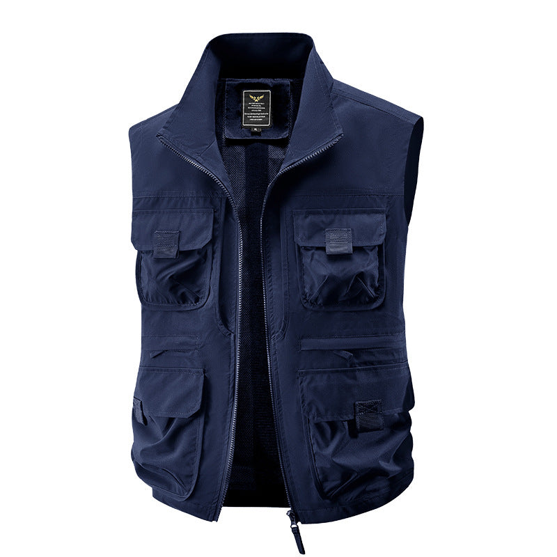 Men's Multi-pocket Utility Vest with High Collar, Zipper and Mesh Lining Mune Fashion